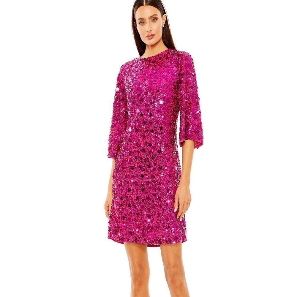 NWT Mac Duggal 10032 Three-Quarter Sleeve Floral Sequin Dress size XS